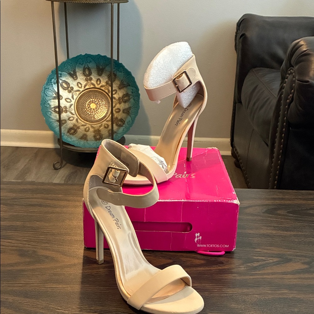 Dream Pairs Beige Ankle Strap Heels